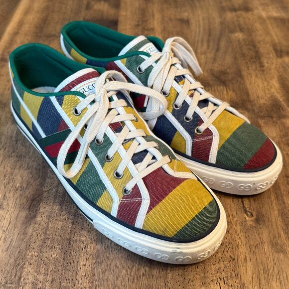 Gucci Tennis 100 1977 Canvas Colorblock Low Top Sneaker Shoes Men’s Size 8 - Picture 2 of 11